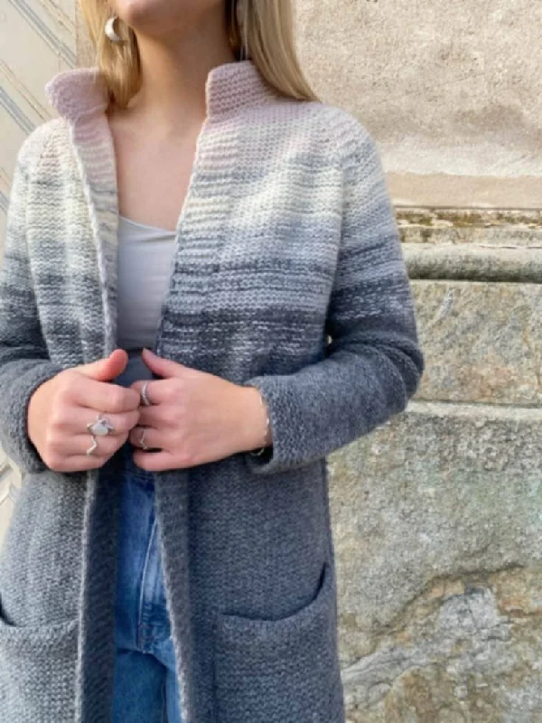 Long cardigan for a cozy winter look -Dip dye cardigan by Önling, No 2 knitting kit