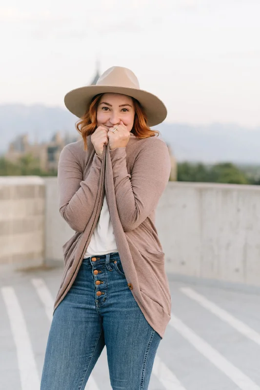 Trendy plaid cardigan for stylish outfits -Heathered Taupe Bamboo Slouchy Cardigan