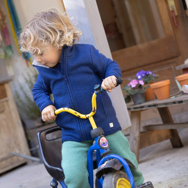 Lightweight cardigan for layering over dresses -Light Boiled Merino Wool Zip Jacket - Navy (1-10y)