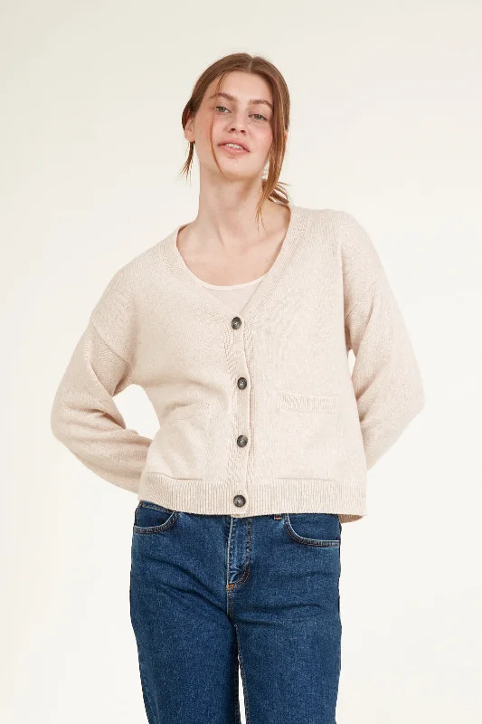 Warm wool cardigan for cool evenings -Lise Cardigan - Natural melange