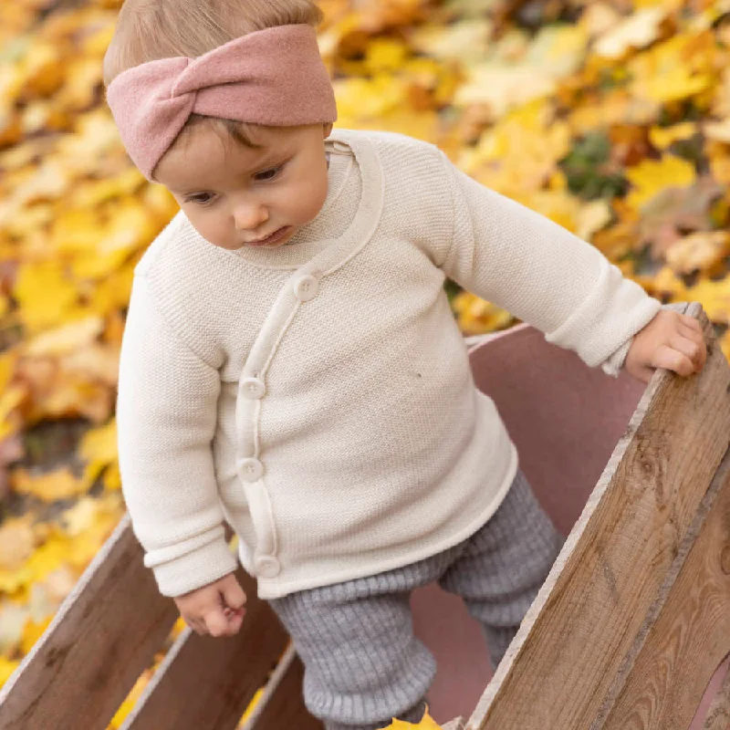 Comfortable cardigan with a loose fit -Merino Baby Jacket - Natural (0-12m)