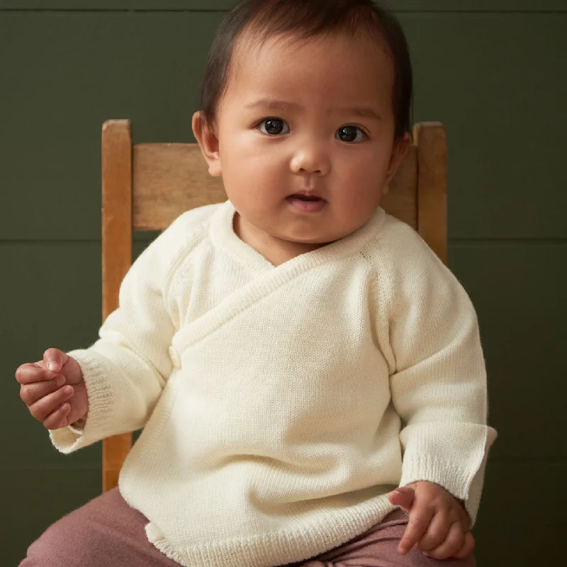 Soft wool cardigan for light layering -Baby Kimono Jacket - 100% Organic Merino - Natural (0-12m)