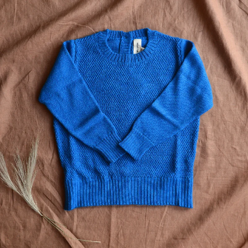 Classic cardigan with a deep V-neck for elegant looks -Moss Stitch Jumper - Alpaca/Merino - Cobalt (18m-8y)