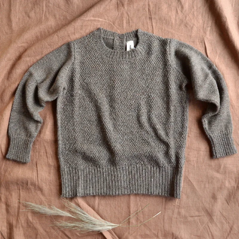 Soft wool-blend cardigan for layering on colder days -Moss Stitch Jumper - Alpaca/Merino - Cedar (18m-8y)