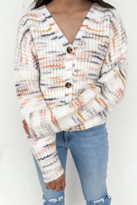 Warm cardigan for layering in cold weather -Pepper Space Cardi Rainbow Marle