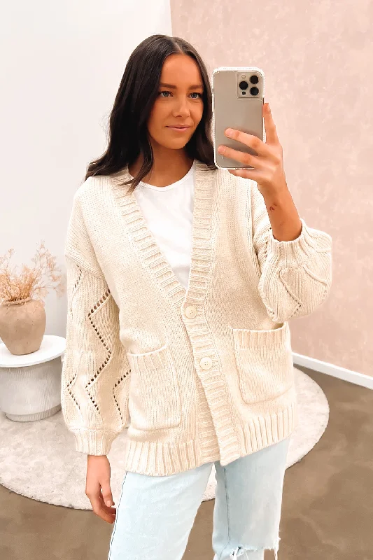 Comfortable cardigan for wearing with leggings -Rossie Cardigan Coconut Cream