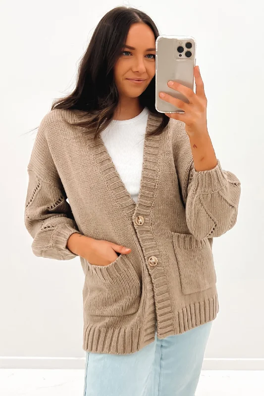 Comfortable cardigan for wearing with jeans -Rossie Cardigan Latte