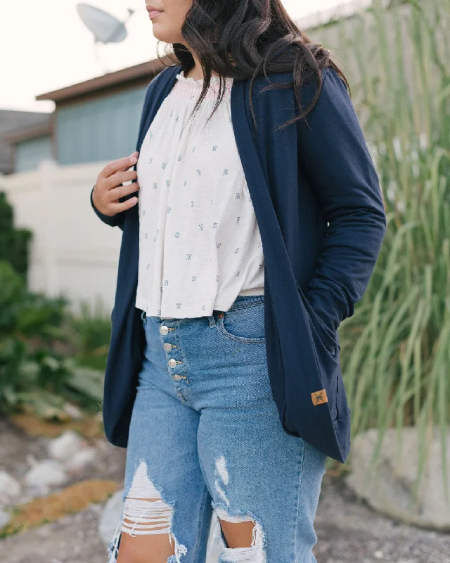 Cozy cardigan with pockets for added comfort -Midnight Bamboo Slouchy Cardigan