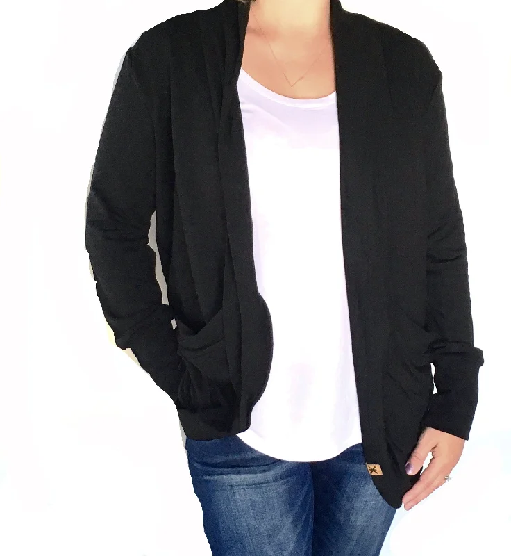 Chunky knitted cardigan for cold weather -Black Bamboo Slouchy Cardigan