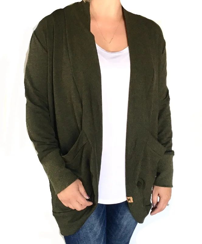 Casual cardigan sweater for weekend wear -Moss Bamboo Slouchy Cardigan