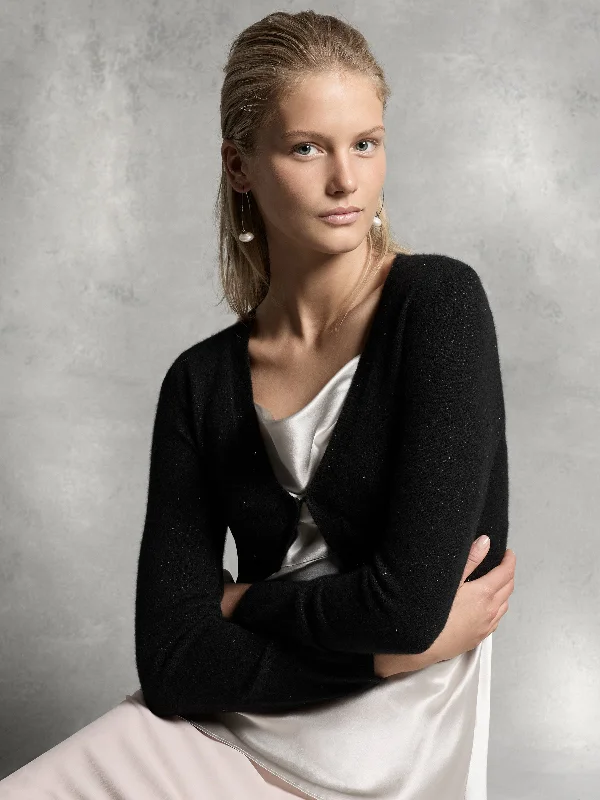 Comfortable cardigan with a structured fit -Sparkle Cashmere Bolero - Black