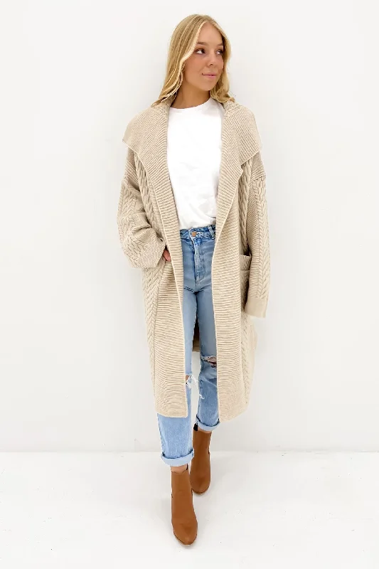 Comfortable cardigan with side slits for freedom -Talita Knit Cardigan Beige