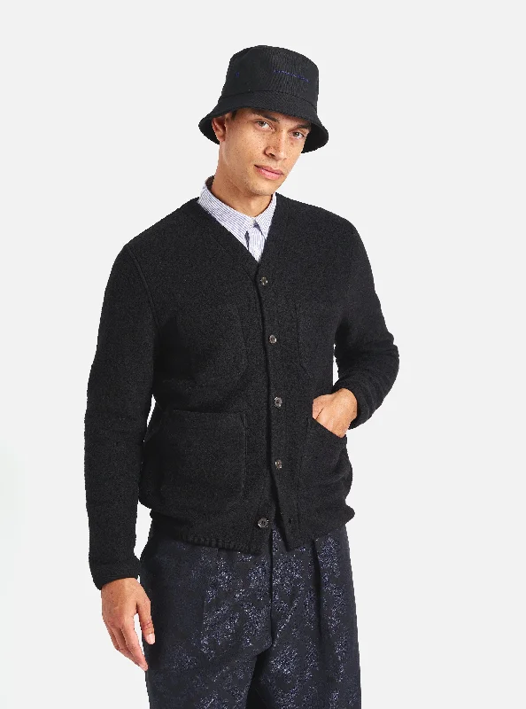 Classic cardigan for adding style to outfits -Universal Works Cardigan in Black Wool Fleece