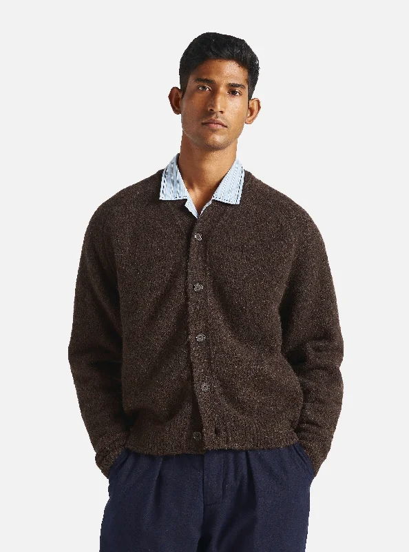 Trendy cardigan for stylish weekend wear -Universal Works David Cardigan in Brown Alpaca Knit