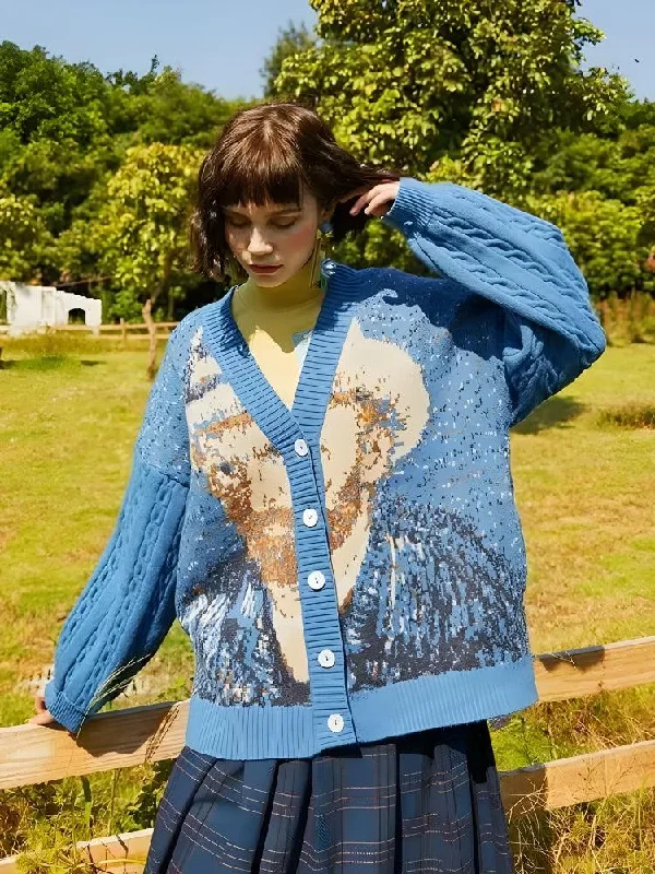 Cardigan with open front for easy styling -Van Gogh Self Portrait Cardigan