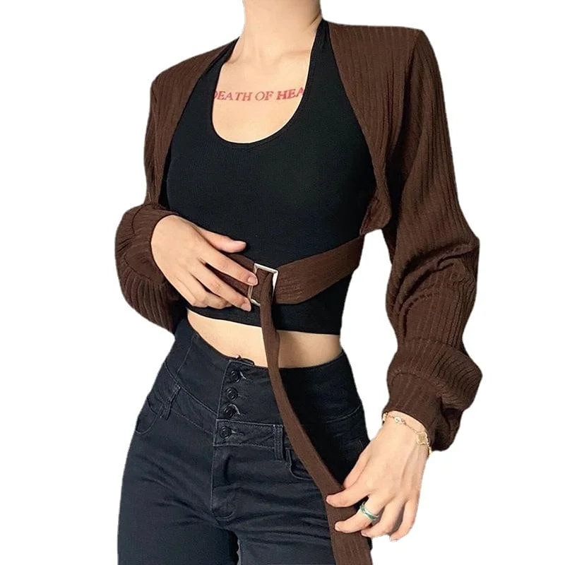 Comfortable cardigan with an effortless style -Women's Punk Batwing Sleeved Buckle Short Cardigan