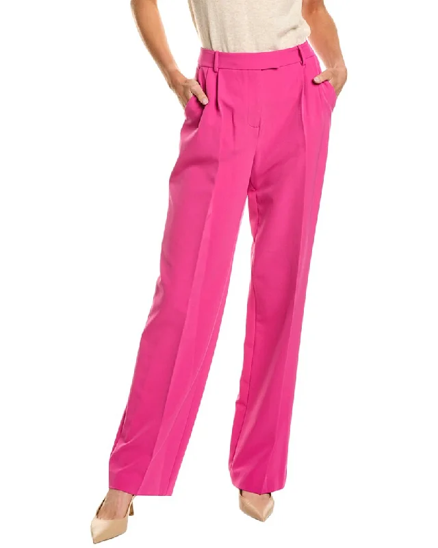 Linen blend pants for light summer wear -BCBGMAXAZRIA Pleated Straight Leg Pant