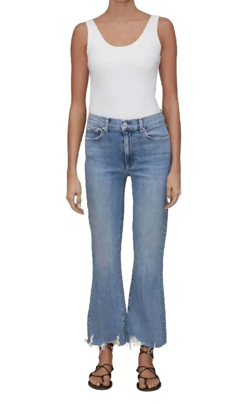 Comfortable pants for travel days -Bella Crop Flare Jean In Light Blue