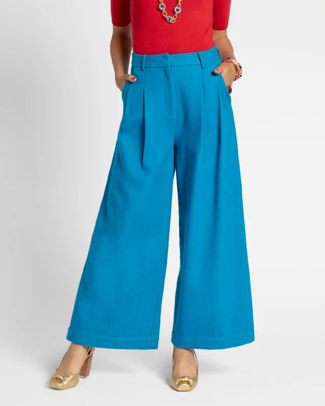 Relaxed cotton pants for warm weather -Bossy Pant Wool Turquoise