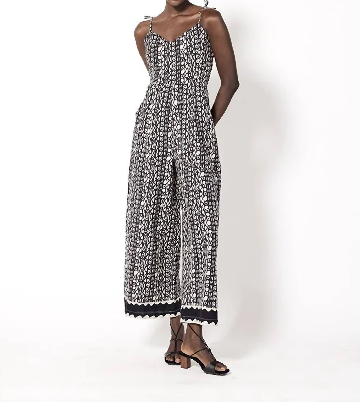 Linen blend pants for light summer wear -Briony Jumpsuit In Black & White