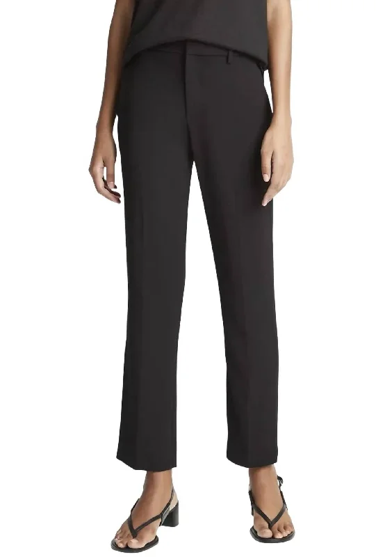 Relaxed fit pants for comfy weekend wear -Crepe Tailored Straight Pant In Black