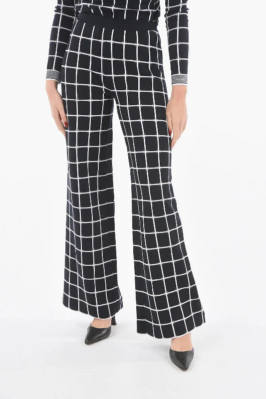 Black dress pants for professional attire -DROMe Windowpane-checkered Jersey Flared Pants with Scalloped Hem