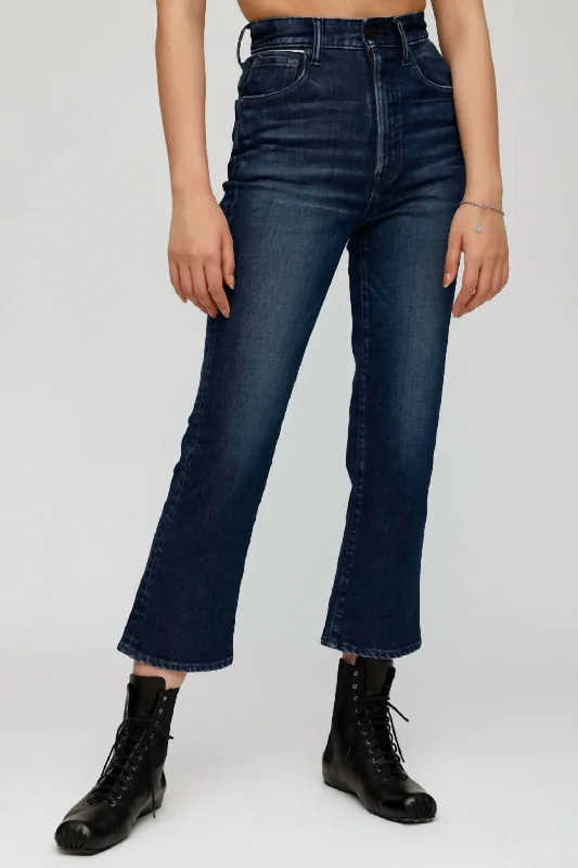 Comfortable lounge pants for easygoing days -Emma Cropped Flare Jeans In Dark Blue