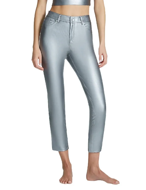 Soft fleece pants for chilly mornings -Faux Leather Five Pocket Pant Slg69 In Platinum