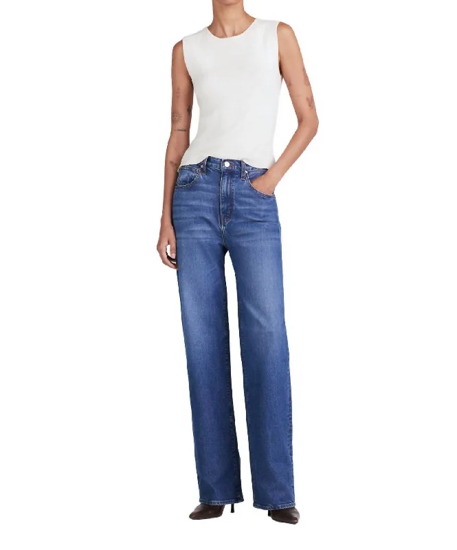 Casual hiking pants for outdoor trips -Faye High Rise Tailored Wide Leg Jeans In Mercer