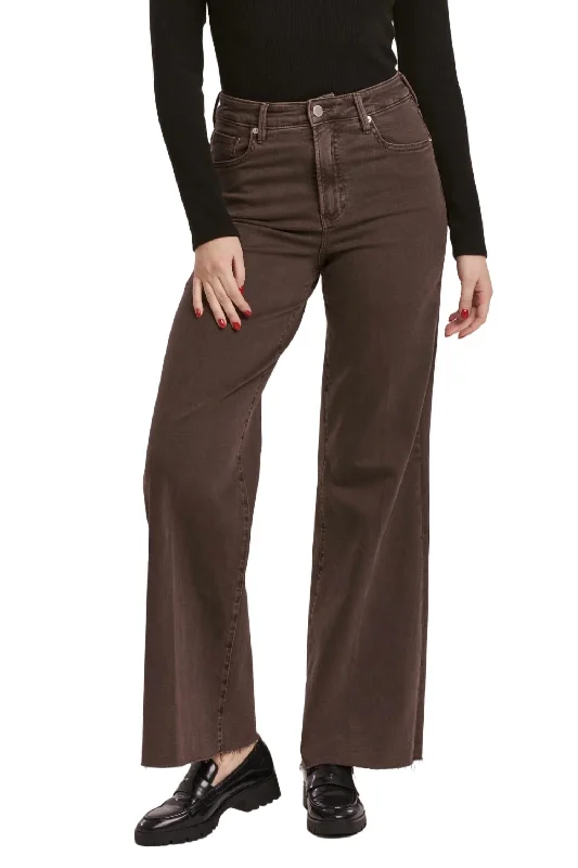 Slim jogger pants for casual outings -Fiona High Rise Wide Leg Pant In Mocha Brown