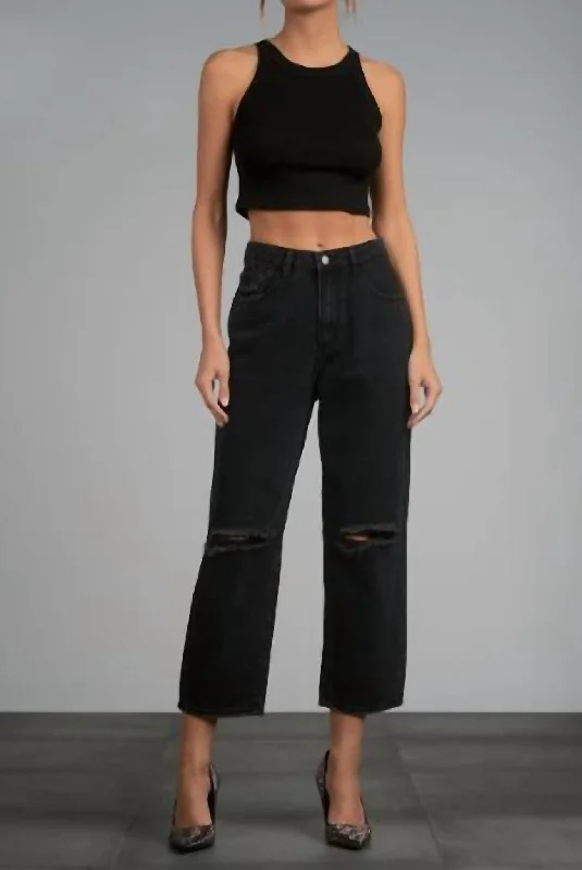 Professional high-rise pants for office wear -Fray Hem Distressed Crop Jeans In Black Vintage