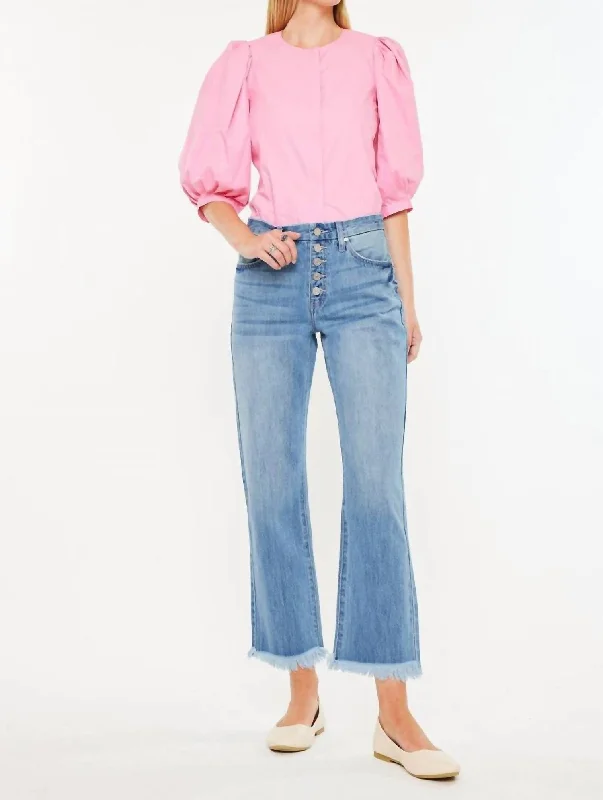 Pleated pants for a vintage vibe -High Rise Straight Leg Button Fly Jean In Medium Wash