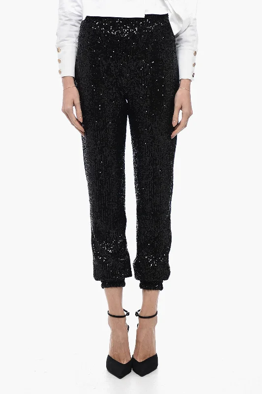 Elegant dress pants for cocktail parties -In The Mood For Love Sequined ASHA Pants with Ankle Cuffs