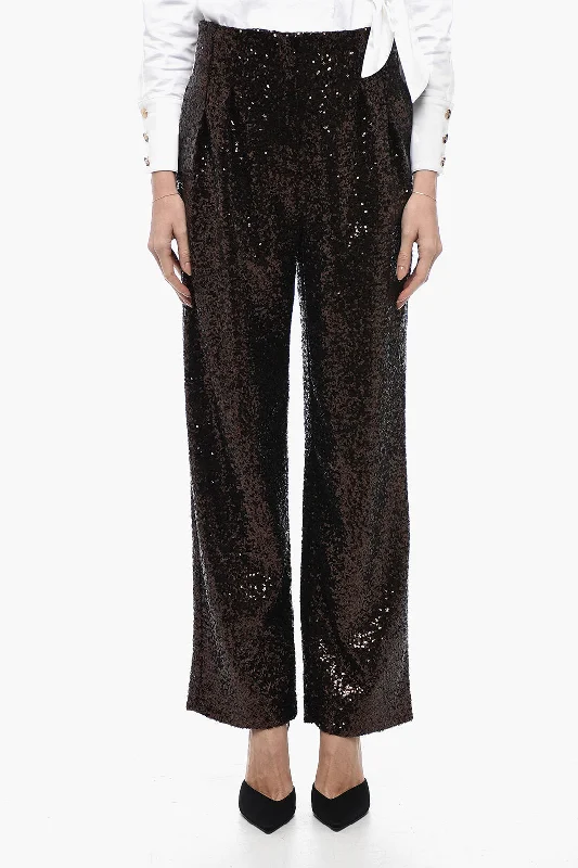 Sporty track pants for athletic wear -In The Mood For Love Sequined CLYDE Pants with Wide Leg