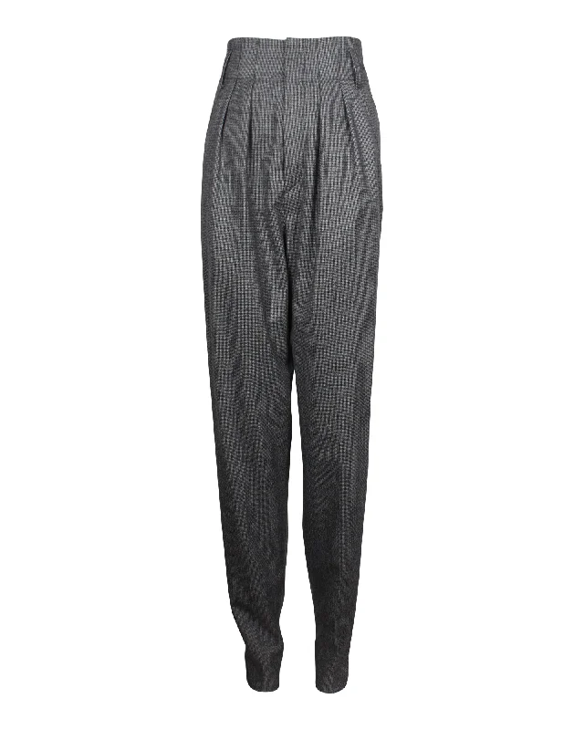 Tailored dress pants for professional settings -Isabel Marant Pleated High Waist Straight Pants in Grey Virgin Wool