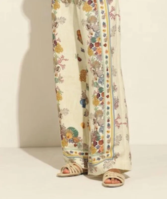 Casual lounge pants for easygoing days -Ivory Wide Leg Pant In Multi