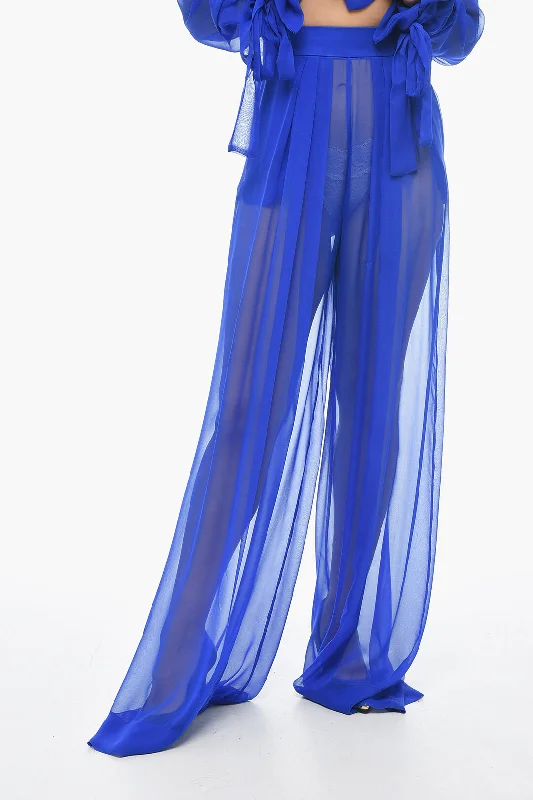 Elegant high-waisted pants for a chic look -LaQuan Smith Silk Chiffon Palazzo Pants with Side Zip