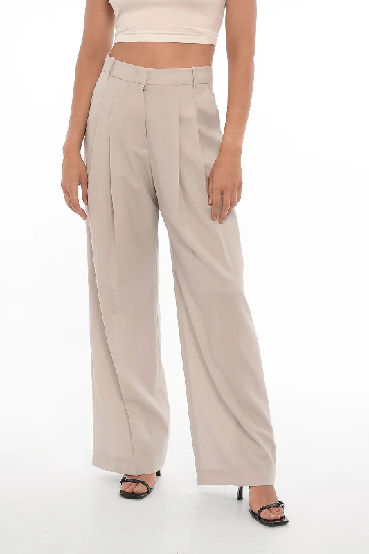 Comfortable drawstring pants for home -Low Classic High Waist Double Pleated Pants