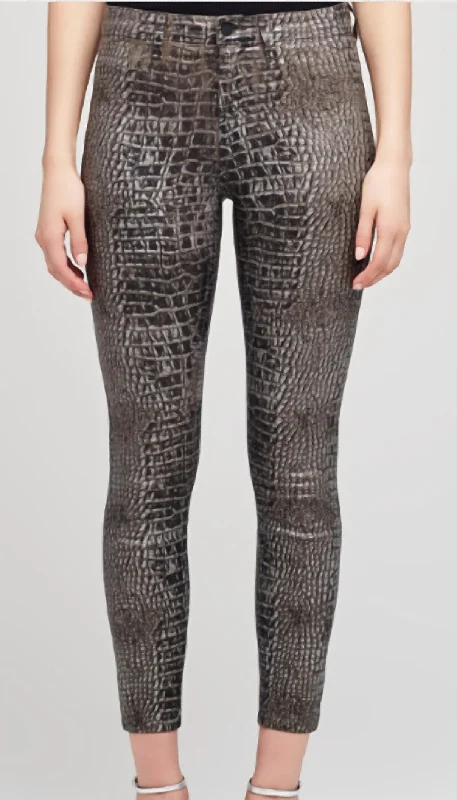 Relaxed fit pants for comfy weekend wear -Margot High Rise Skinny Jeans In Chestnut/black Croc Foil