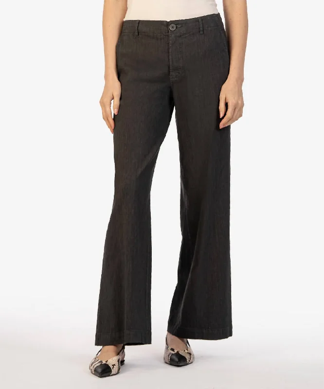 Soft knit pants for lounging in style -Meg Linen Wide Leg Pant In Charcoal