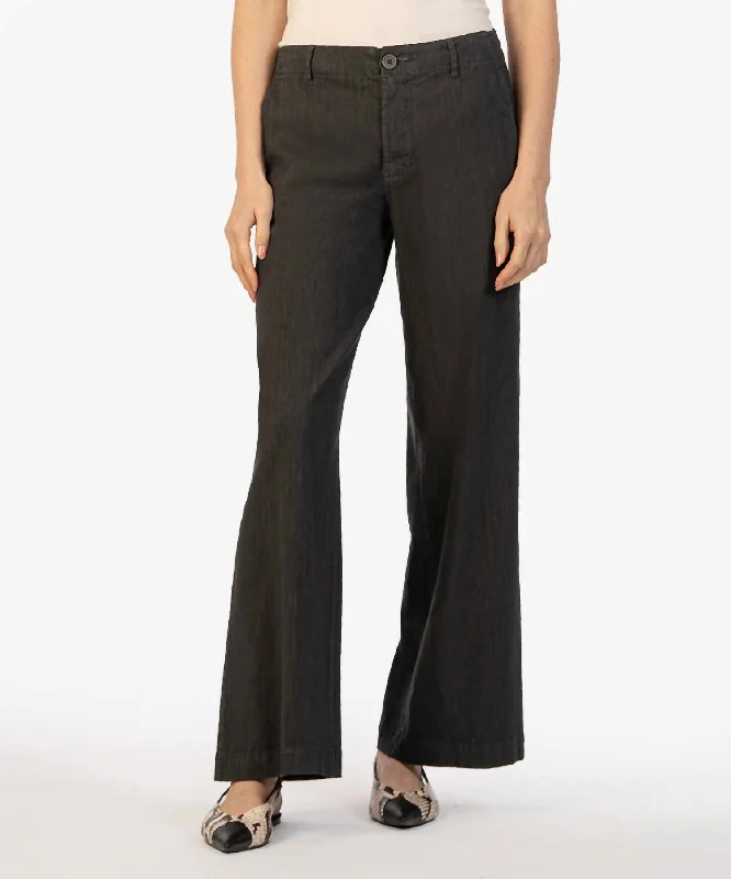 Sporty pants for running and workouts -Meg Linen Wide Leg Pants In Charcoal