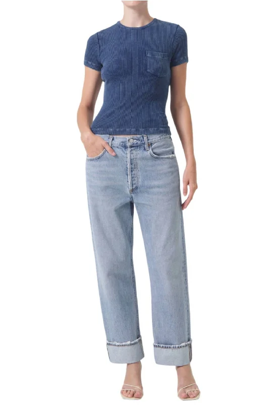 Stretch pants for easy fitting -Organic Cotton Fran Low Slug Straight Jeans In Force