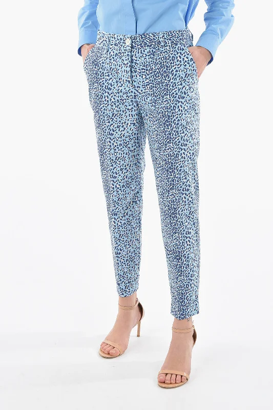 Smart office pants for professional looks -Parosh Animal Printed COPARD Trousers with Side Pockets