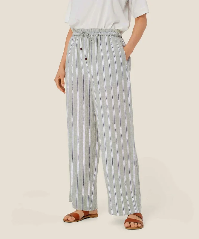 Plaid pants for preppy style -Penla Striped Linen Pant In Bog Print