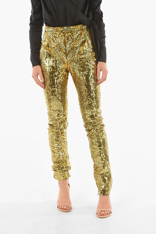 Skinny jeans pants for chic looks -Philipp Plein COUTURE Zipped Ankle ELEGANT Sequined Pants