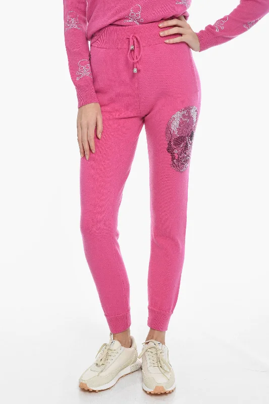 High-waisted pants for a flattering fit -Philipp Plein Knit SKULL Joggers with Rhinestone Application