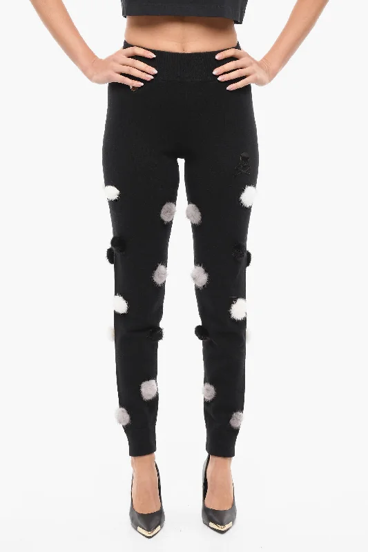 Slim-fit pants for a modern silhouette -Philipp Plein Wool Blend SKULL Sweatpants with Fur Pon Pon