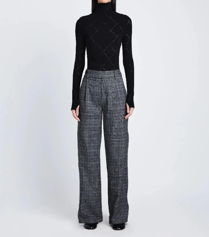 Casual wool pants for fall style -Plaid Suiting Wide Leg Trouser In Medium Grey