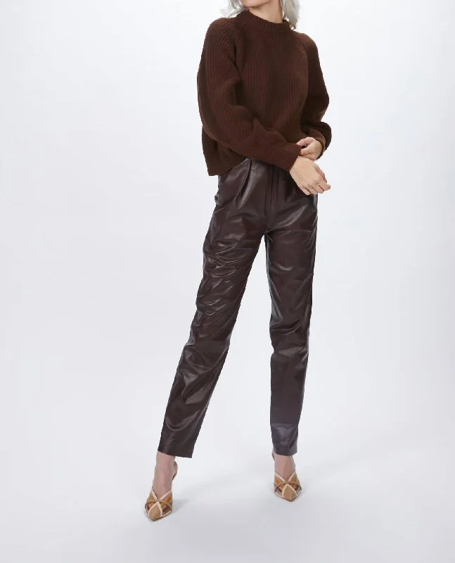 Printed pants for fun, bold fashion -Pleated Leather Pants In Plum