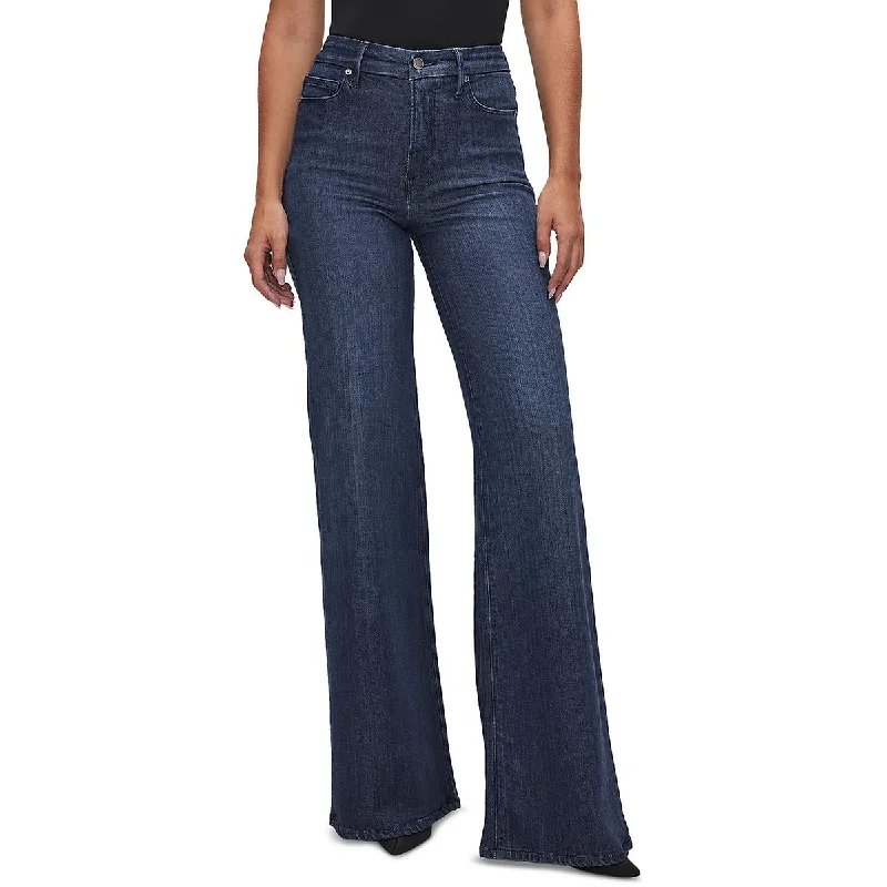 Fashion pants for stylish nights out -Plus Good Waist Womens High Rise Denim Wide Leg Jeans